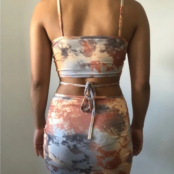 Tie Dye Crop Halter Top & Crisscross Waist Skirt Set - Picture 10 of 15